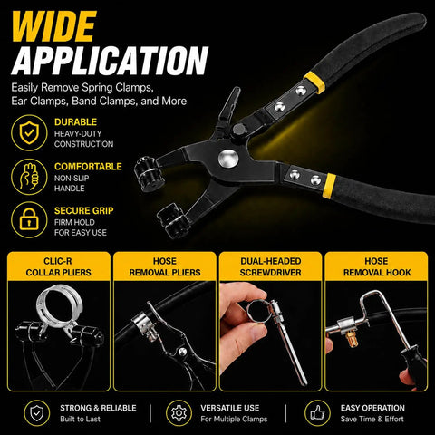 9 Piece Hose Clamp Pliers Set With Long Reach Flexible Cable And Swivel Jaw For Automotive Fuel Oil And Water Lines image