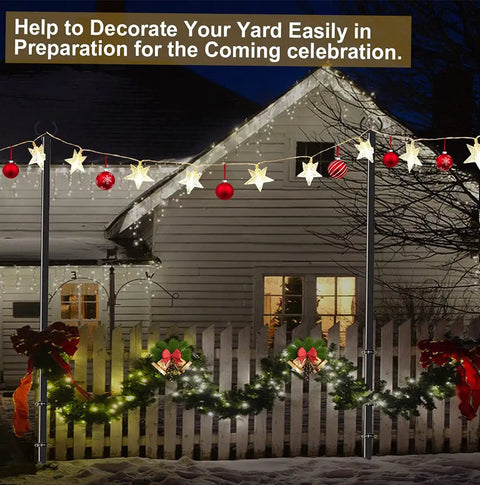Adjustable 10 Ft Outdoor String Light Pole Stand For Deck Fence Or Patio Railing With Globe Light Post For Hanging Exterior Decor