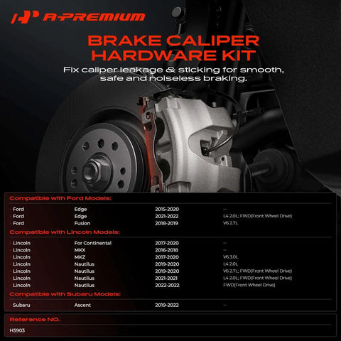 A-Premium Front Disc Brake Hardware Kit With High Performance Bolts Clips And Springs For Ford Fusion, Edge; Lincoln MKZ, MKX, Nautilus, Continental; Subaru Ascent 2015-2022 To Get A Smooth Ride., front brake caliper kit
