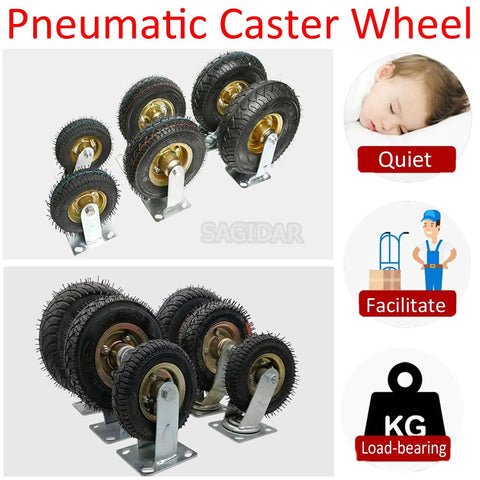 Heavy Duty Swivel Casters With Thick Rubber Pneumatic Wheels 4 Pack Silent Rolling Tool Cart Tires For Heavy Load Industrial Trolleys Built Tough To Handle Any Job And Rolls Like Butter Daily