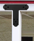 Black T Bracket Set For Wood And Steel, Post To Beam Connectors mounted on wooden structure, 6 Pcs Flat T Plate Brackets with Screws