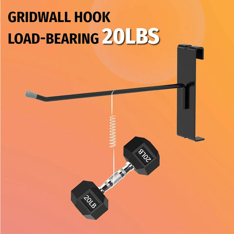 Gridwall Hooks 50 Pack 2 Inch Black Metal Display Hangers For Wire Grid Panels Heavy Duty Retail Fixtures Garage Organizer Craft Fair Jewelry Rack 20 Lbs Capacity shown with weight
