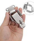 Hand holding Beefy Stainless Steel Spring Toggle Latch With Lock Hole Heavy Duty Toolbox Draw Latch Clamp For Industrial Cases Boat Lid Hardware