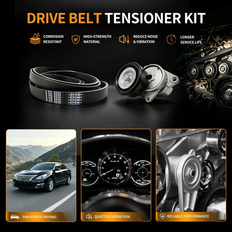 High Performance Serpentine Belt Tensioner Pulley Kit Fits Nissan Altima 2007 2013 2 5L L4 Engine Replacing OE Parts For Reliable Daily Driving And Smooth Operation Under Pressure with belt and pulley