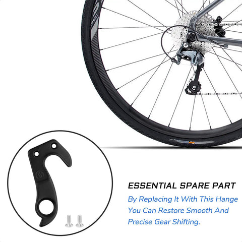 Derailleur Hanger Replacement For Giant And LIV Bikes Precise Shifting Repair Part For Rear Derailleur On Mountain And Road Bicycles Fits Avail Brava Defy Envie Propel Revolt TCR Thrive And More shown next to a bicycle wheel