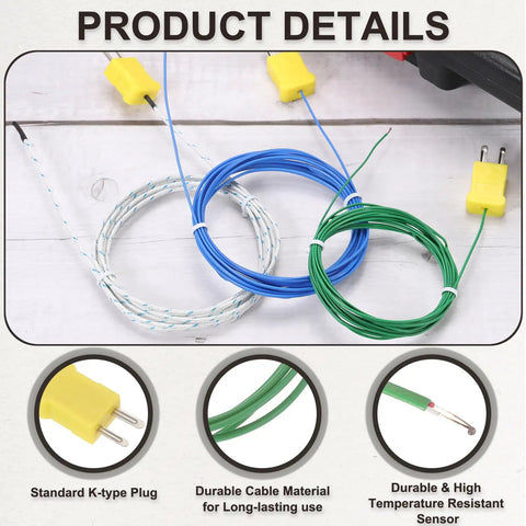 K Type Thermocouple Probe Mini Connector Temperature Sensor Universal for TM-902C TES1310 Thermometer 0 to 220 C 6.6ft Lead Green