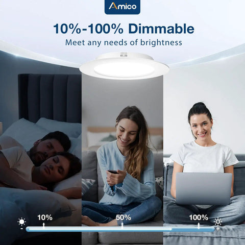 Slick Finish 24 Pack Led Recessed Lighting Retrofit Can Downlights Adjustable Warm To Cool White Dimmable 5 And 6 Inch Compatible showcasing 10%-100% dimmable brightness in living spaces.