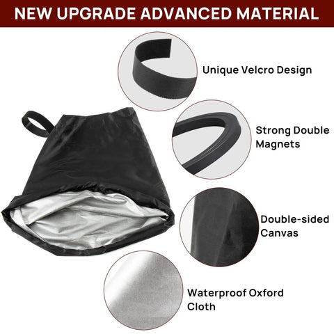 Heavy Duty Magnetic EV Charger Cover Built Like A Tank To Shield Your Electric Ride From Grit And Downpours Sealed All Weather Port Guard With Beefy Magnets In Durable Matte Black showcasing waterproof Oxford cloth and unique Velcro design.
