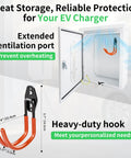 Keep Your Ride Secure With This Heavy Duty Outdoor EV Charger Lock Box Featuring Bright Viewable Window Compatible With Tesla Wall Mount And Universal Cables Smooth Garage Setup, showcasing internal ventilation and hooks.