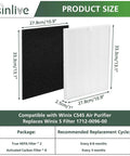 Replacement Filter Set For Winix C545 P150 B151 Air Purifiers With 2 H13 True HEPA Filters And 8 Carbon Filters dimensions
