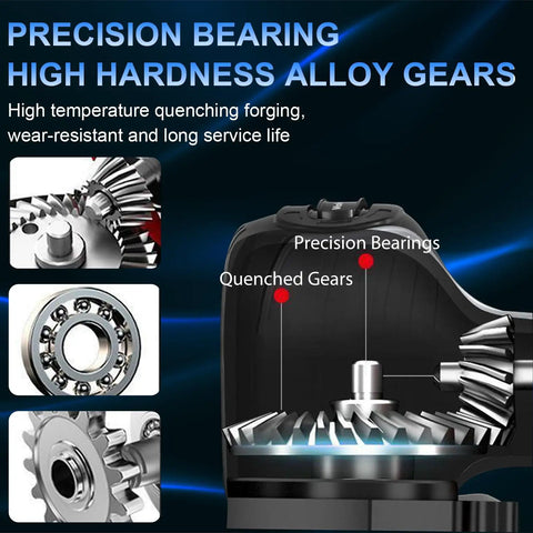 Diagram showing internal precision bearings and alloy gears in Pro Grade Mini Cordless Angle Grinder Kit With 13000 RPM.