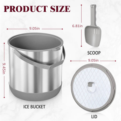 Big Boy 7qt Vacuum Insulated Ice Bucket With Lid And Scoop, Heavy Duty Cold Drink Cooler size details and measurements