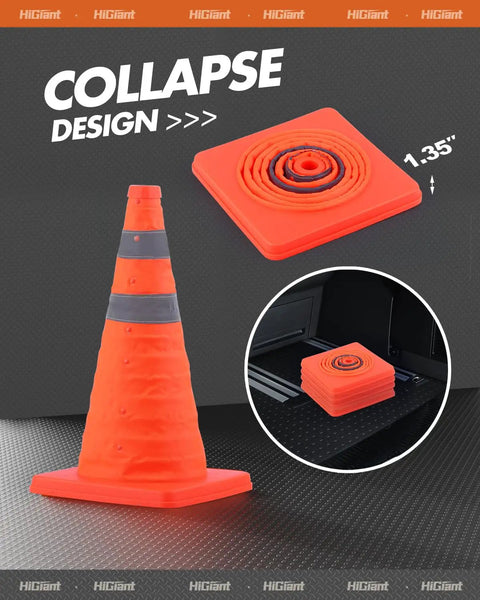 4 Pack 18 Inch Collapsible Traffic Cones Orange With Reflective Collar For Road Safety Driving Practice And Parking Lot Use