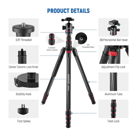 Top Tier Carbon Fiber Camera Tripod And Monopod Travel Stand Delivering Rock Solid Stability with detailed product features.