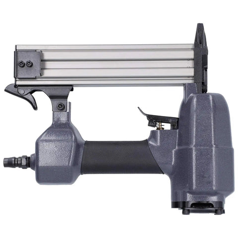 Heavy Duty Pneumatic Brad Nailer And T Nail Gun For Woodworking And Home Improvement Smooth Shooting Stapler side view with grip