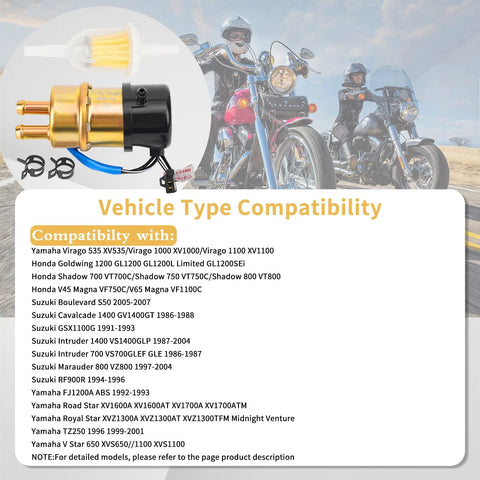 12V Electric Fuel Pump For Yamaha V Star 650 XVS650 XV1000 XVS1100 Virago XV535 1000 Road Star XV1600 XV1700A Royal Star and more