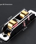 Heavy Duty Sliding Door Rollers 88 Type Double Groove Pulley showing dimensions of rollers with brass wheels and metal body.