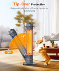 Go To Outdoor Infrared Patio Heater 1500W 36 Inch Tower with tip-over protection in a living room with dog watching.