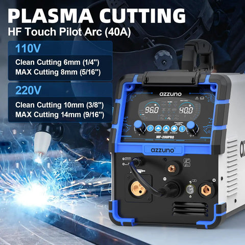 Front view of 8-In-1 Plasma Cutter Welder Combo 200A Dual Voltage 110 To 220V Workhorse for aluminum welding with display
