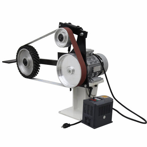 Heavy Duty 1500W Bench Belt Sander Variable Speed Vertical Horizontal Sanding Tool For Precision Metalworking And Custom Knife Making features a 110V motor and durable steel build.