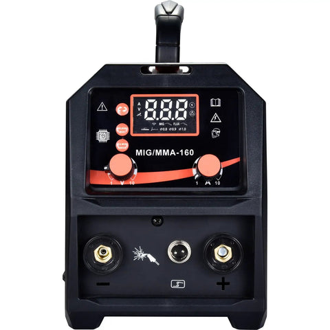 Front view of Dual Voltage 160A MIG Welder 110V 220V 4 In 1 Welding Machine control panel display