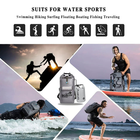 Floating Waterproof Dry Bag Backpack 20L 30L 40L For Kayaking And Epic Outdoor Adventures, grey, used in water sports