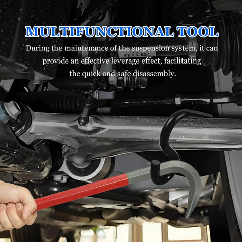 Lower Control Arm Prying Tool For Suspension Maintenance in use under vehicle, showcasing leverage for safe disassembly.