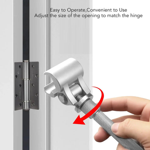 Close-up of Adjustable Stainless Steel Door Hinge Tool Quick Fix for Indoor and Outdoor Doors in use on door hinge