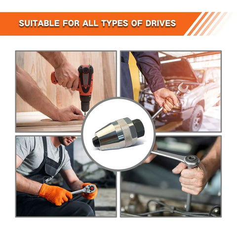 Collage showing Tough As Nails Heavy-Duty Bolt And Stud Extractor Tool used in various mechanical tasks.
