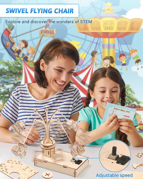 Mother and daughter building with Hands On STEM Kit For Kids Ages Eight To Thirteen Five Wooden 3D Puzzles And Educational Science Experiment Building Projects Crafts Toys For Boys And Girls Perfect Birthday Gift And Learning Toys