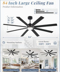 84 Inch Farmhouse Ceiling Fan With Light For Indoor Outdoor Use Waterproof Dimmable LED, 8 blades, dual finish, mounted images