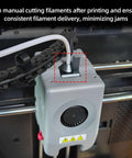 Close-up of Upgrade Filament Cutter for Adventure 5M Pro 3D Printer attached to extruder, showcasing manual cut feature, not for AD5X.