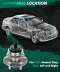 Two Rear Wheel Bearing And Hub Assembly Set For 2003 To 2008 Pontiac Vibe Toyota Corolla And Matrix And 2004 To 2009 Prius With ABS 5 Lug Pattern Plug And Play Fit OEM Style Replacement 512217 shown with FWD vehicle diagram