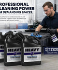 Heavy Duty Industrial Degreaser Concentrate, 4 gallons, used for cleaning engine grime in mechanic garage cleanups.
