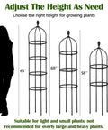 Diagram of 45, 58, 63, and 69 inch Built Tough Obelisk Trellis for Climbing Plants Outdoor, next to silhouette for scale.