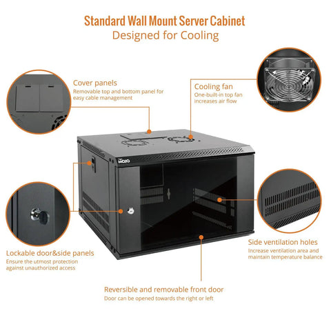Heavy Duty 6U Wall Mount Server Cabinet With Lockable Glass Doors And Side Panels Matte Black Finish Keeps Things Chilly On 19 Inch Network Racks Perfect For Parking Your IT And AV Gear Securely