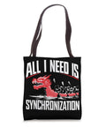 Paddler Tote Bag For Dragon Boat Racing And Dragonboating, black canvas bag with dragon design, slogan 'All I Need Is Synchronization'