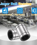 LM35UU Linear Ball Bearing Pair With 35mm Bore, 52mm OD, 70mm Length, Double-Sided Rubber Seals on a CNC machine background