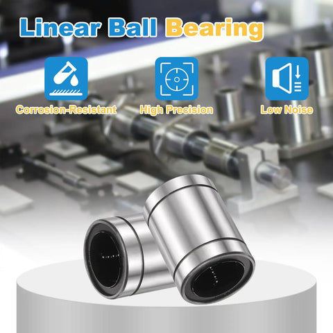 LM35UU Linear Ball Bearing Pair With 35mm Bore, 52mm OD, 70mm Length, Double-Sided Rubber Seals on a CNC machine background