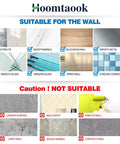 Image showing wall surfaces suitable and not suitable for the 2 Pack Hassle Free Bathroom Corner Shelf With Heavy Duty Self Adhesive Shower Caddy.