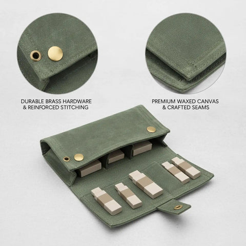 Waxed Canvas Spice Roll Organizer For Camping And Travel, Portable Seasoning Pouch with brass hardware and reinforced stitching.