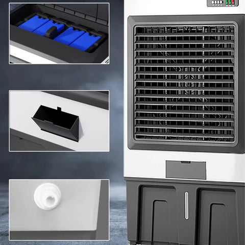 Beat The Humidity Fast With This No Sweat Evaporative Air Cooler And Swamp Cooler Built As A Cooling Beast with blue ice packs and fan.