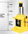 Yellow 20-ton low-profile bottle jack, welded hydraulic stubby design, Amazon brand.