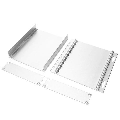 Rugged Aluminum Alloy Project Enclosure With Sandblasted Oxidized Shell For Electronic Power Boards, Decoders, GPS And Industrial Equipment - Lightweight, Strong Housing, Measures 27 X 131 X 130 Mm. Exploded aluminum enclosure parts, 27x131x130 mm