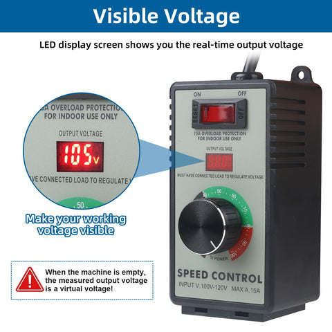 AC Motor Speed Controller 110 To 120V 15A Max With LED Display Overload Protection Electronic Voltage Regulation And Adjustable Fan Regulator For High Wattage Fans And Small Motors Back Clip Mount No Fuss Easy Mount