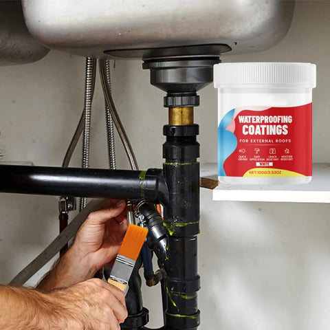 Transparent Waterproof Sealant For Walls And Surfaces, 100g Quick Bonding Invisible Repair Adhesive applied to a pipe under a sink