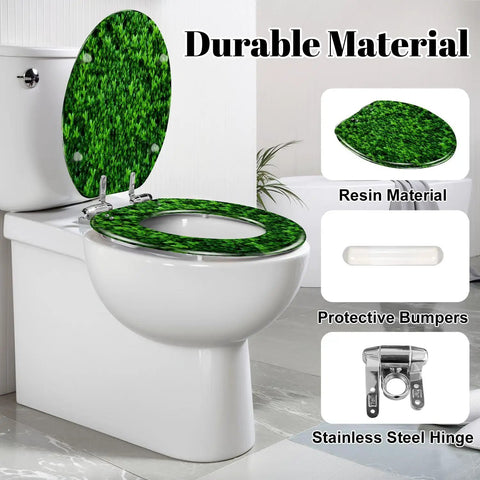 Elongated green moss old concrete wall green moss nature dark Toilet Seat with resin material and stainless steel hinge.