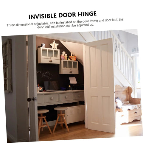 Hidden Door Hinge For Cabinets And Folding Doors Concealed Swing Hinge shown installed on a kitchen cabinet door