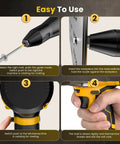 Step-by-step guide for Cordless Electric Rivet Gun Kit With 20V Max Battery, Brushless High Torque Riveting Tool operation on metal sheets.