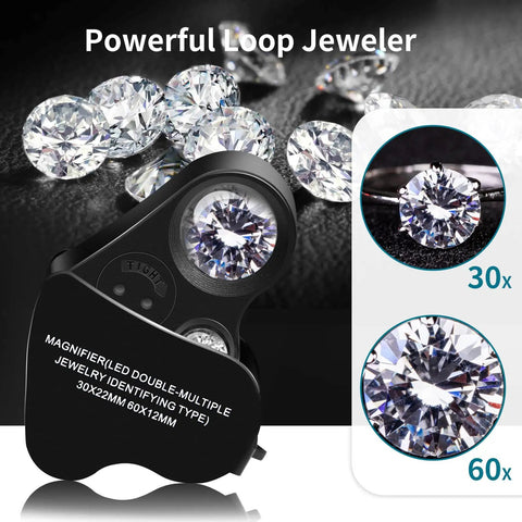 Two Pack Illuminated Jewelers Loupe Set With 30X 60X 90X And 30X 60X Magnifications UV Black Light And Bright LED Lighting for Gems